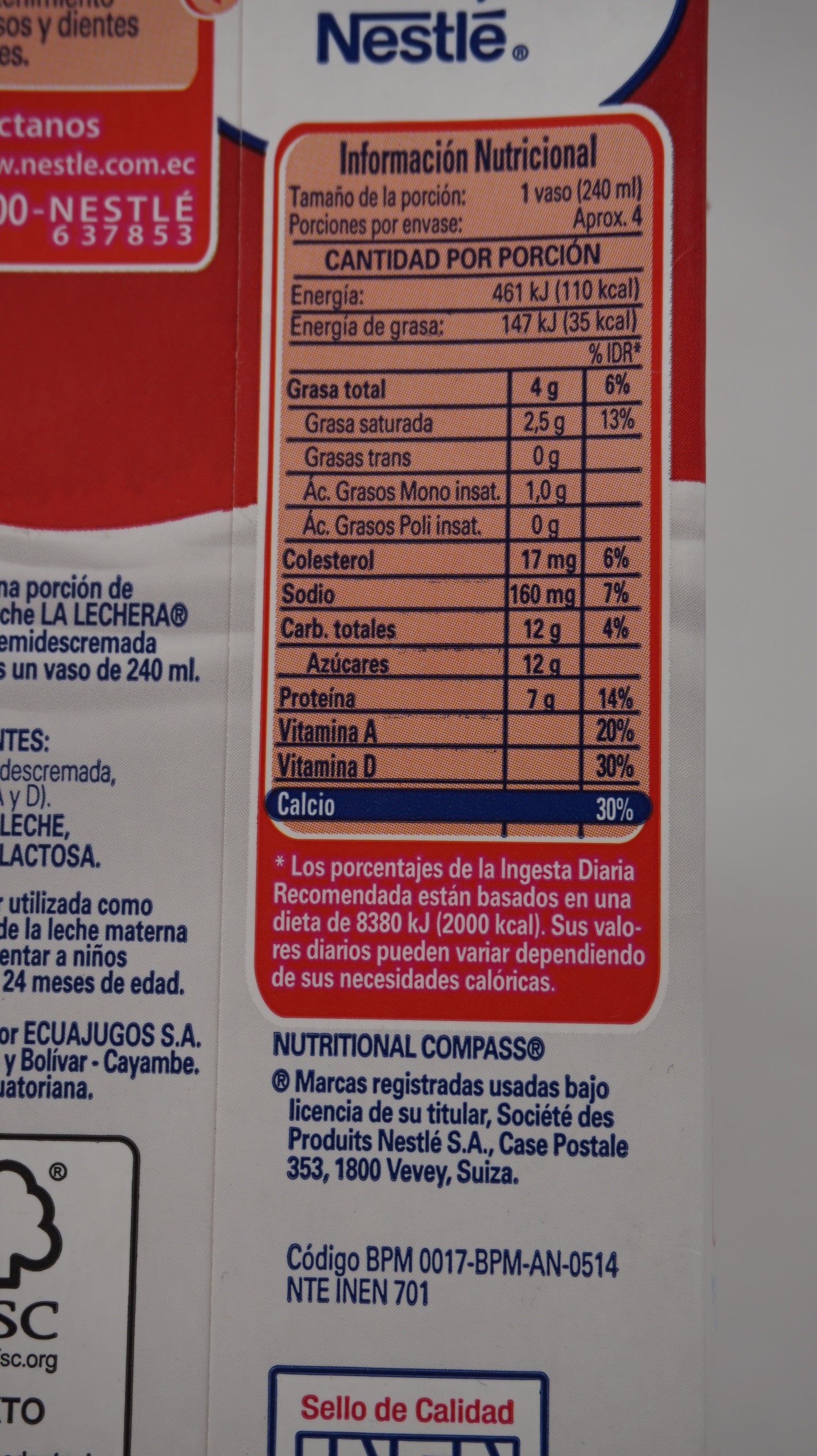 LECHE LA LECHERA SEMIDESCREMADA 1L